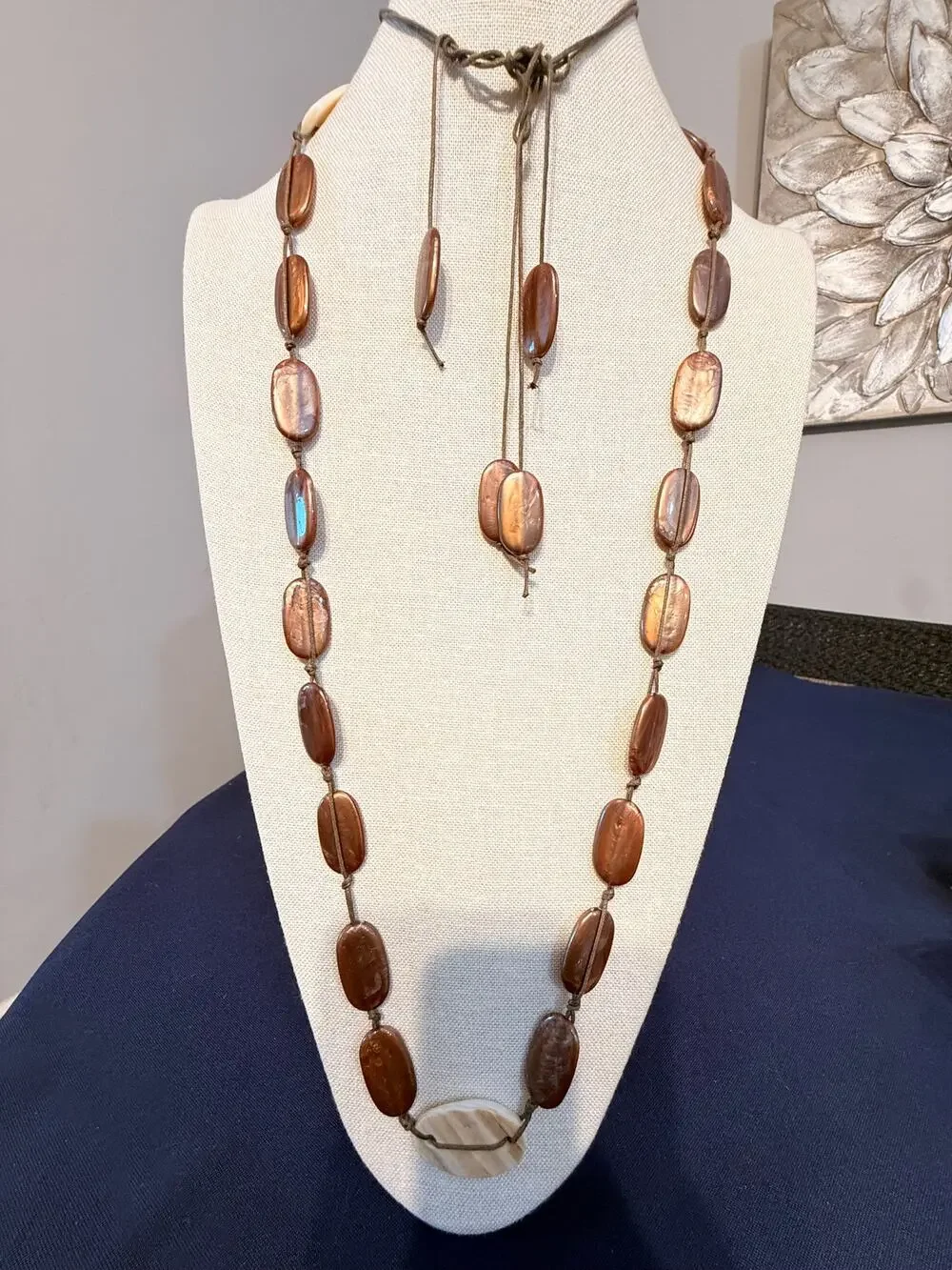 Vintage 50” Copper Tone Bead Lariat Necklace